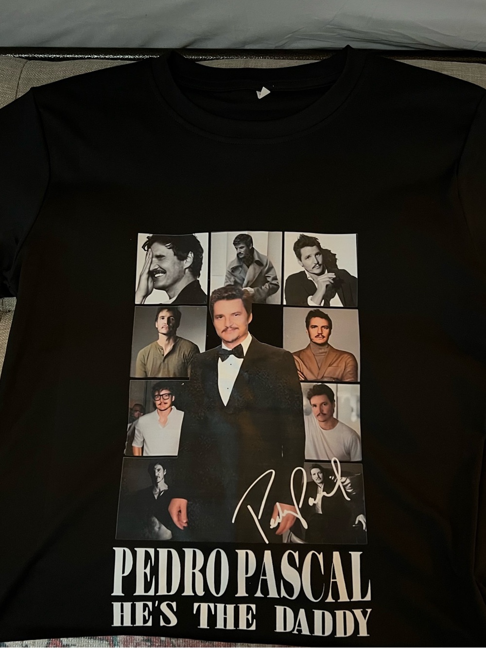Black Graphic Crewneck Tee - Pedro Pascal Design